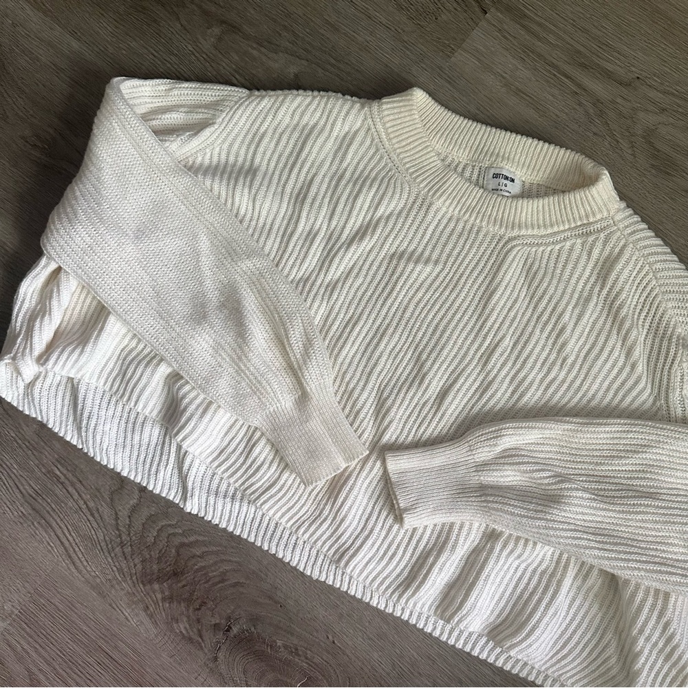 Cream Ribbed Knit Sweater - Picture 2 of 2